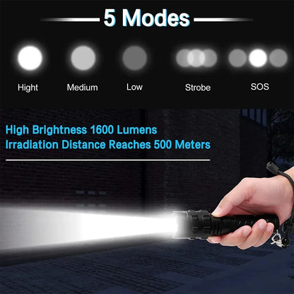 LED Tactical Hunting Flashlight - USB Rechargeable, Waterproof Torch Lamp, Professional Shooting & Night Scout Lights Set