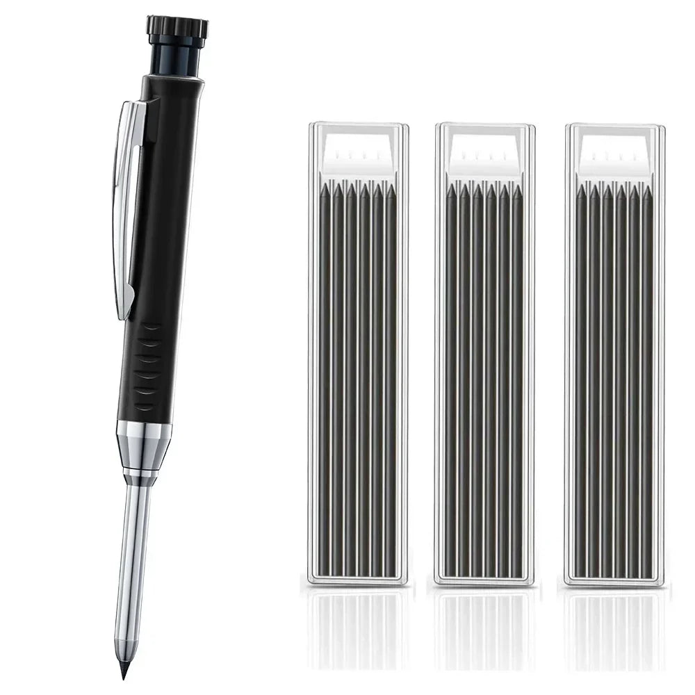 Carpenter Mechanical Pencil Set - 2.8mm Solid Woodworking Pencil With Sharpener & 3 Color Refills For Construction Tools
