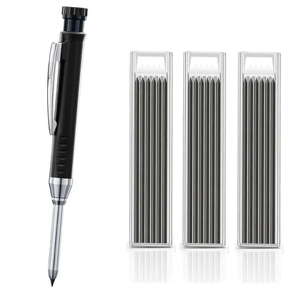 Carpenter Mechanical Pencil Set - 2.8mm Solid Woodworking Pencil With Sharpener & 3 Color Refills For Construction Tools