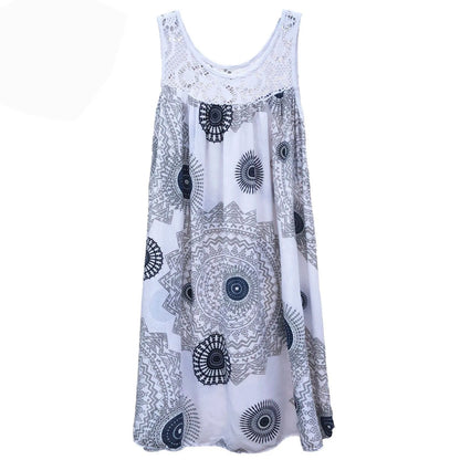 Women’s Summer Camisole Dress - Lace Print Sleeveless Loose Swing Maxi Dress Plus Size Long Skirt Outfit