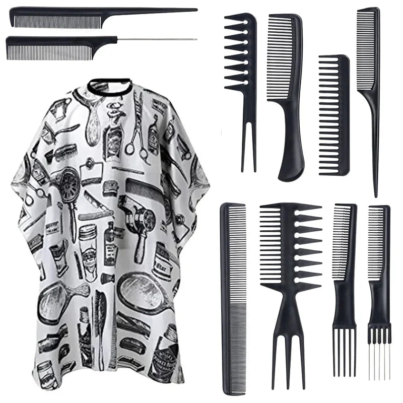 11pcs/15pcs Barber Salon Cloak Set – Adjustable Stylist Cape with Neck Buckle, Dust Removal Brush & Comb