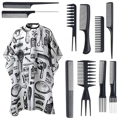 11pcs/15pcs Barber Salon Cloak Set – Adjustable Stylist Cape with Neck Buckle, Dust Removal Brush & Comb