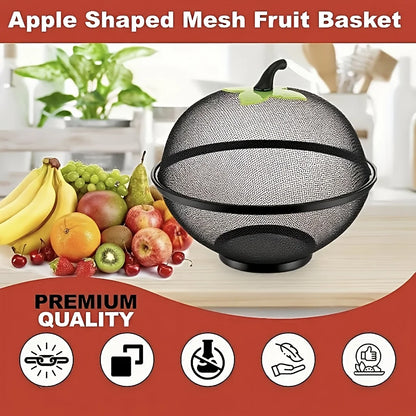 Metal Fruit Basket with Mesh Lid - Moisture Resistant Kitchen Storage Rack for Home & Outdoor