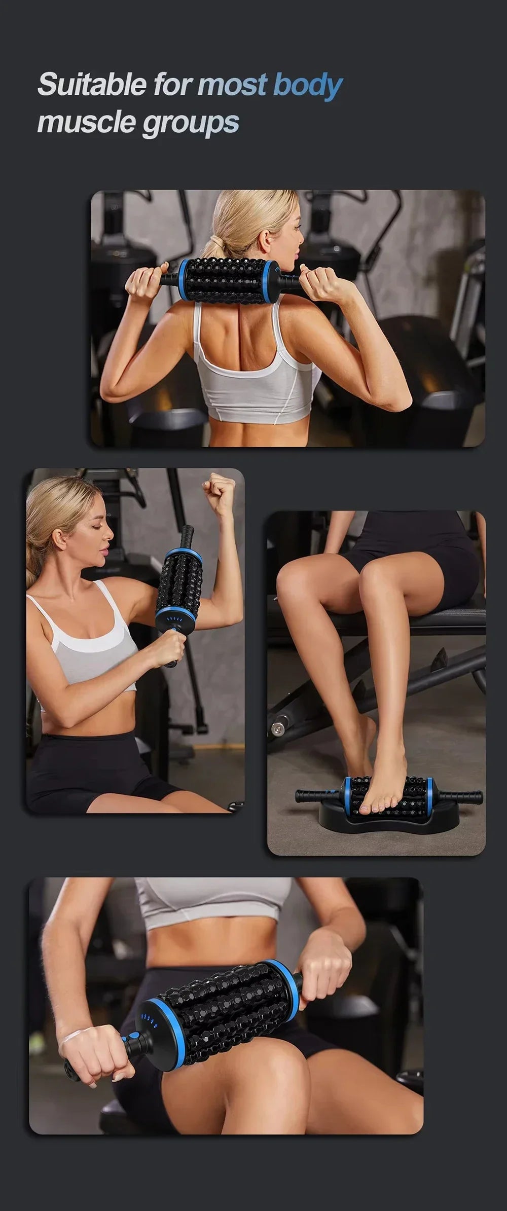 Cordless 360° Roller Body Massager — Rechargeable Percussive Vibrator for Muscle Relaxation, Back, Foot & Leg Therapy