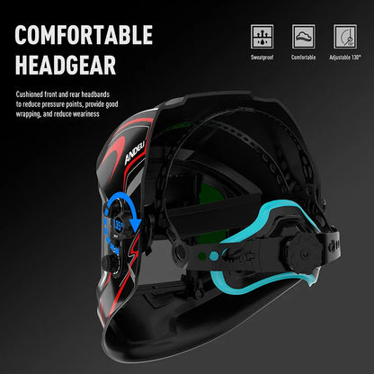 ANDELI Auto Darkening Welding Helmet - Panoramic 180° Large Viewing with Side View - True Color Solar Powered Welding Mask