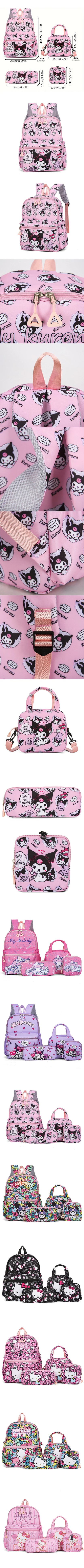 4pcs Kuromi & Hello Kitty Sanrio Backpack Set – Includes Pencil Case, Shoulder Bag, Wallet & Melody Daypack