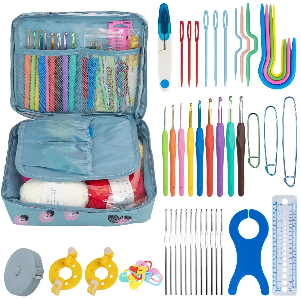Knitting Crochet Hook Set - DIY Sewing Craft Tools with Bag, Ergonomic Handles & Blunt Needles