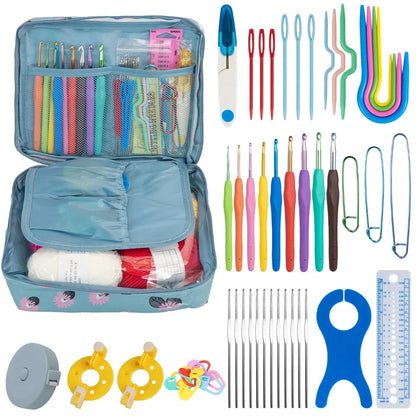 Knitting Crochet Hook Set - DIY Sewing Craft Tools with Bag, Ergonomic Handles & Blunt Needles