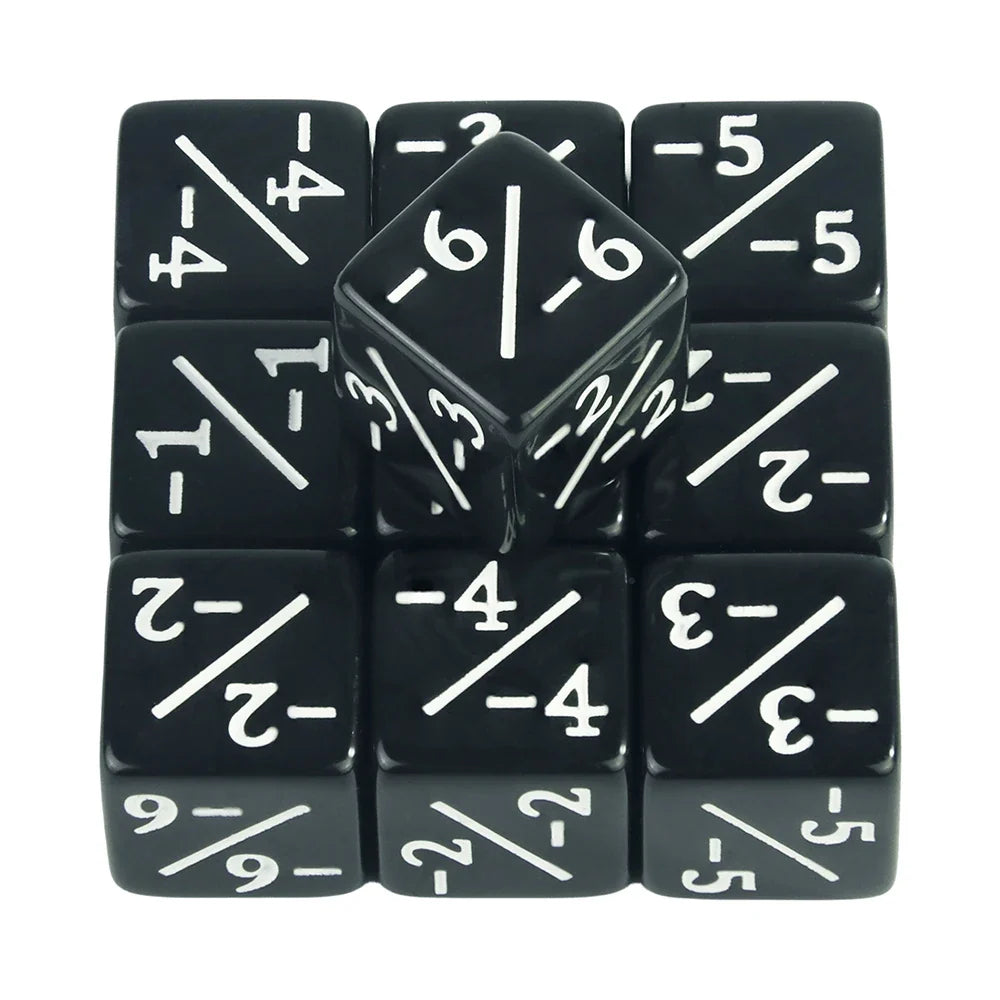 10pcs D6 Dice Counter Set - +1/+1 & -1/-1 Six Sided Dice for Math Teaching, Kids Arithmetic Toys and Card Game Accessories