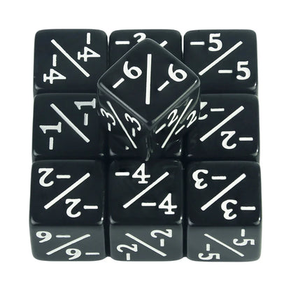 10pcs D6 Dice Counter Set - +1/+1 & -1/-1 Six Sided Dice for Math Teaching, Kids Arithmetic Toys and Card Game Accessories