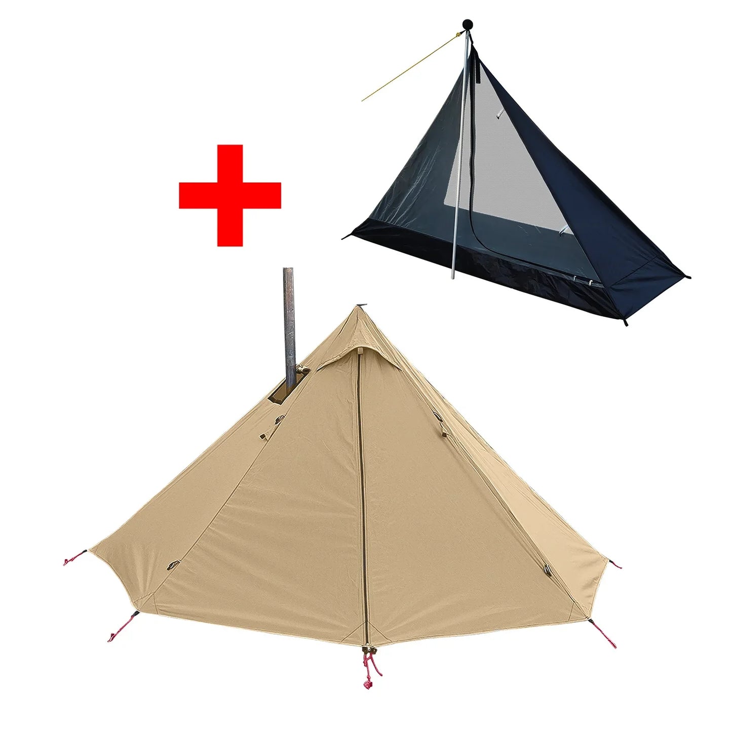 Camping Hot Tent with Chimney Window – Ultralight Tipi Teepee Pyramid Tent, Double Layer Bushcraft Shelter for 1 Person