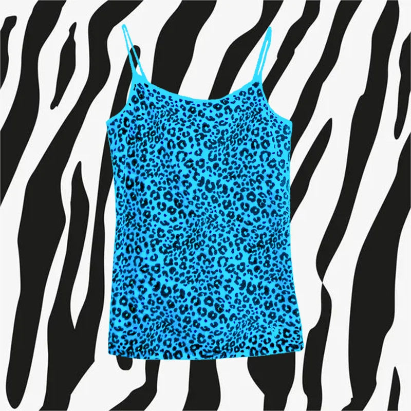 Leopard Pink Suspender Crop Top – Y2K Streetwear Emo Girl Harajuku Hip Hop Casual Women's Top