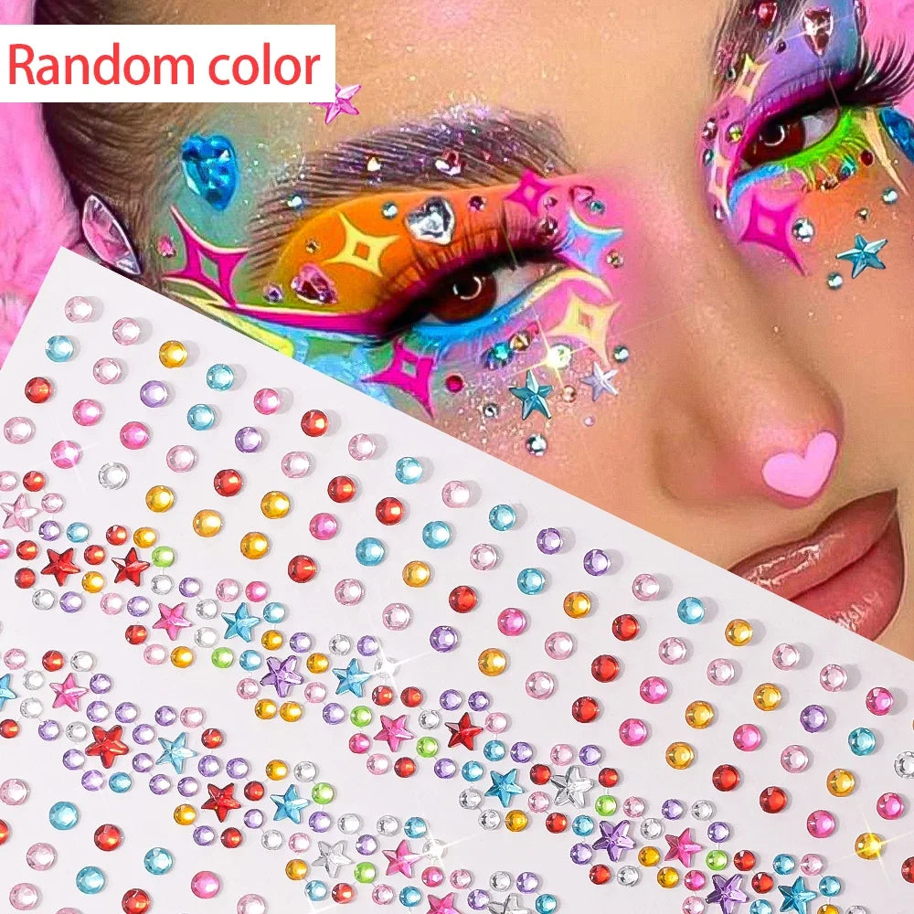 3D Holographic Teardrop Rhinestone Stickers - Self-Adhesive Crystal Diamond Face, Eye & Hair Decoration Tattoos