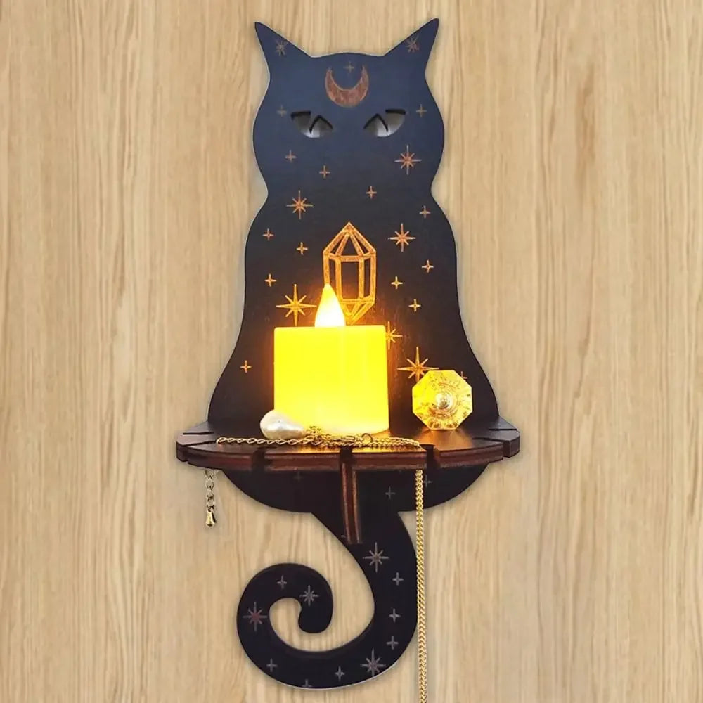 Stone Wall Shelf - Handcrafted Wooden Hanging Display Shelf for Candles, Home Decor and Accessories