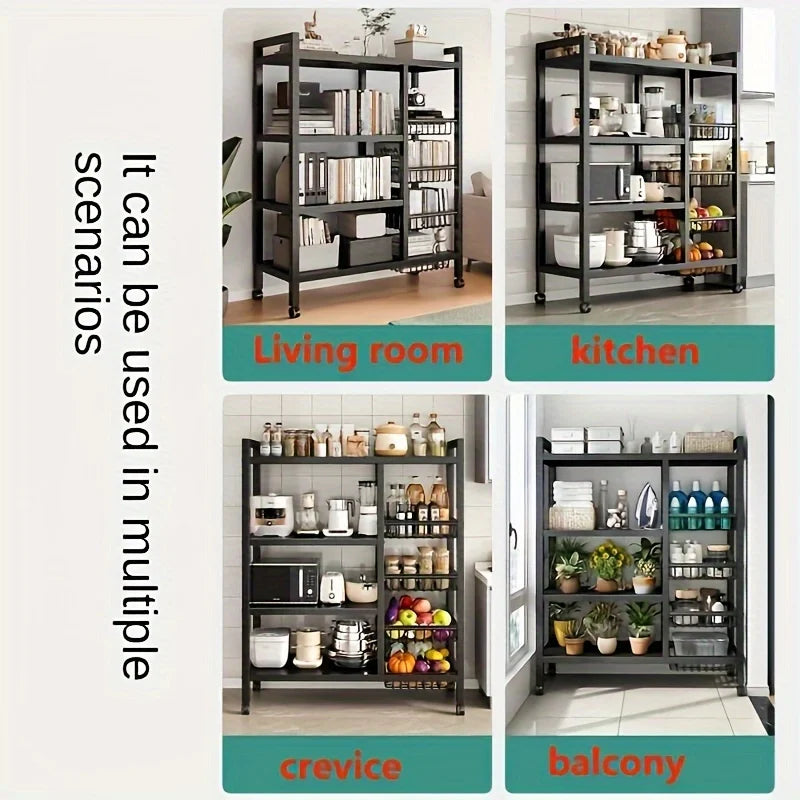 Heavy-Duty 4-Tier Metal Mesh Basket Rack — Rolling Storage Organizer with Locking Wheels for Kitchen & Restaurant Vegetables