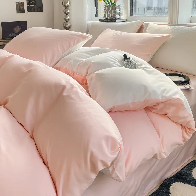 Washed Cotton Duvet Cover Set - Solid Color Soft Bedding Collection with Pillowcases Comforter Cover 220x240cm