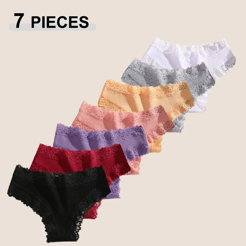 7PCS Women’s Lace Panties Set - Seamless Brazilian Low Rise G-String Cotton Lingerie Soft Underwear S-XL