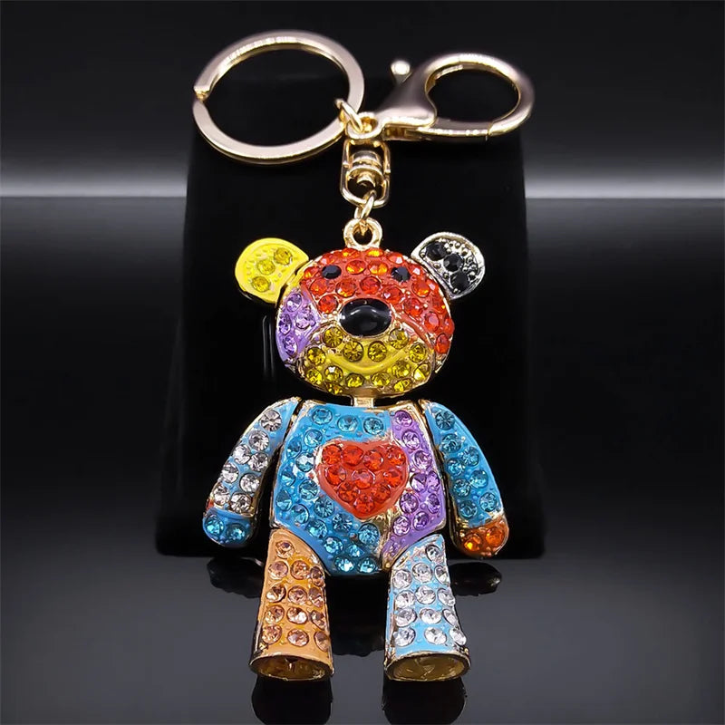 Colorful Crystal Bear Keychain - Cute Rhinestone Alloy Bag Charm & Fashion Keyring