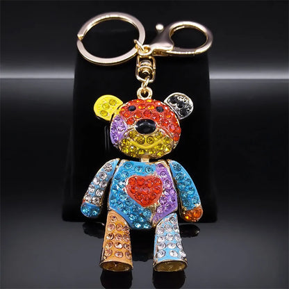 Colorful Crystal Bear Keychain - Cute Rhinestone Alloy Bag Charm & Fashion Keyring