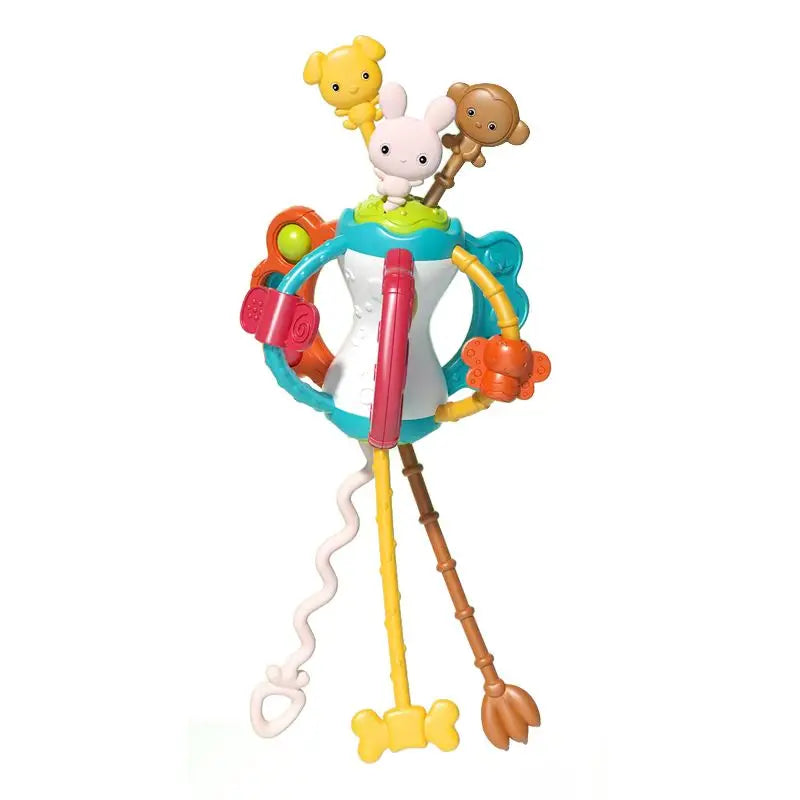 Baby Pull String Sensory Toy - Silicone Teething Rattle Montessori Learning Toy for 6-12 Months