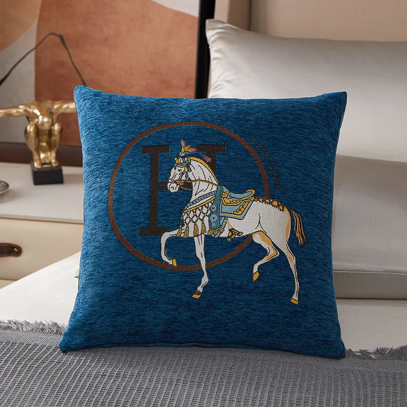 Croker Horse 45cm Throw Pillow Cover – Luxury Embroidered Cushion for Sofa & Couch, Modern Style, 1 Pack
