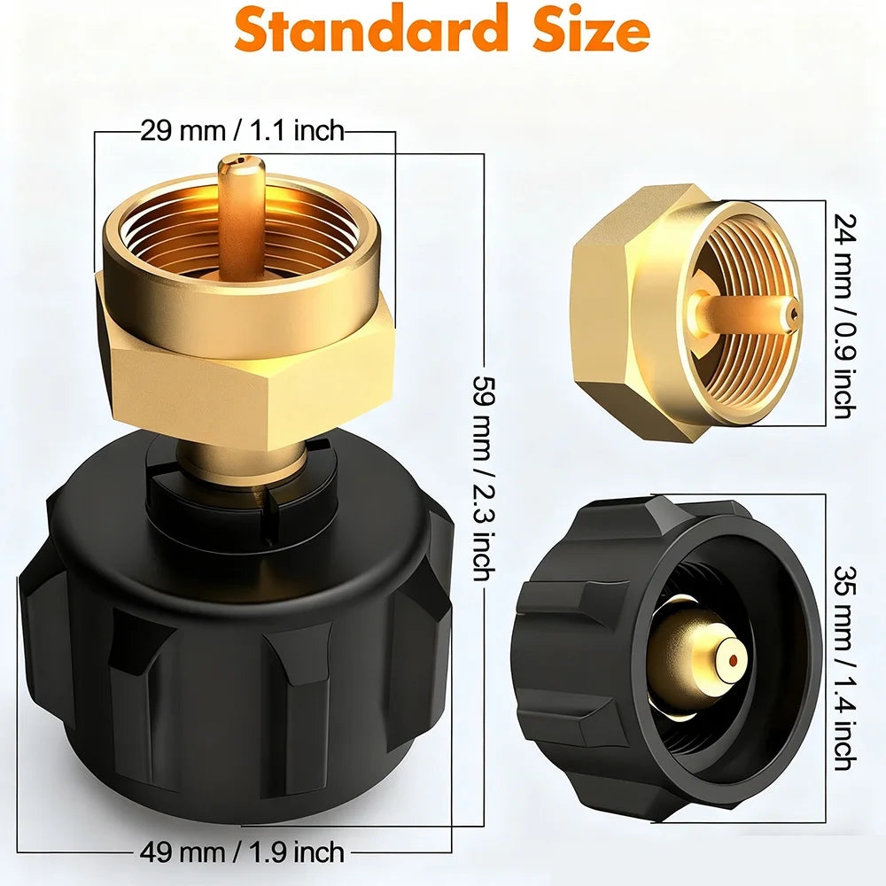 Propane Refill Adapter for 1 lb Tanks - Solid Brass LP Gas Cylinder Refill Connector