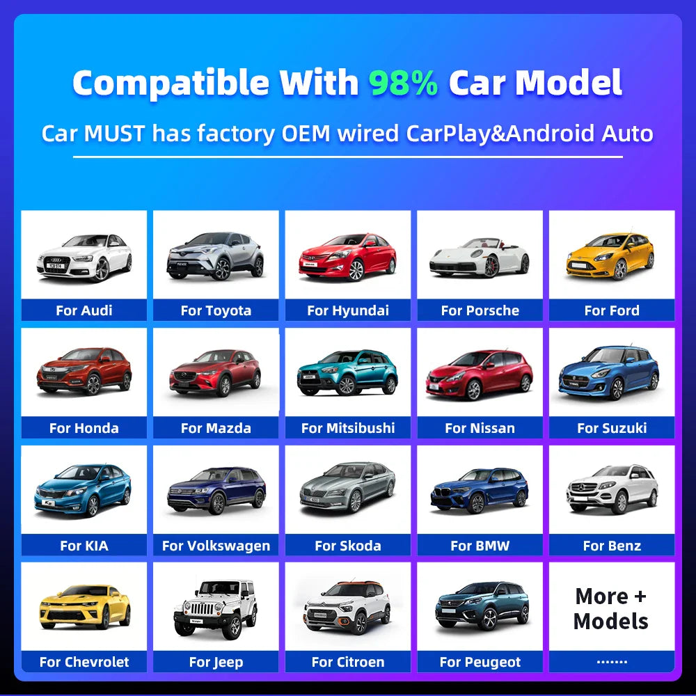 EKIY 2 in 1 RGB Wireless CarPlay Adapter Smart Box - USB Wireless Android Auto and Wired CarPlay, Bluetooth and WiFi for Car
