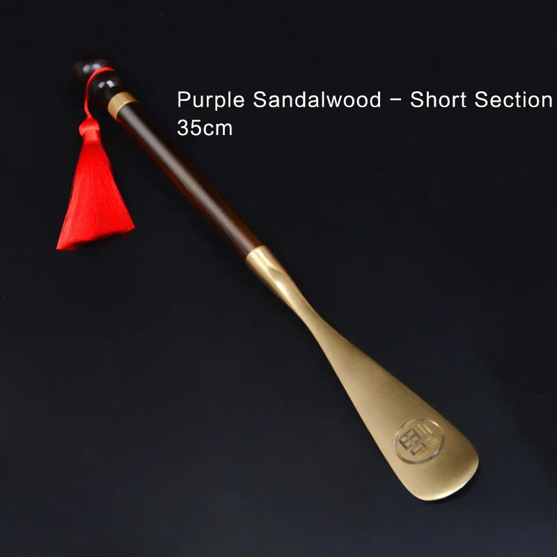 58cm Sandalwood Shoe Horn - Professional Flexible Long Handle with Brass Spoon, Shoe Lifter & Home Tool