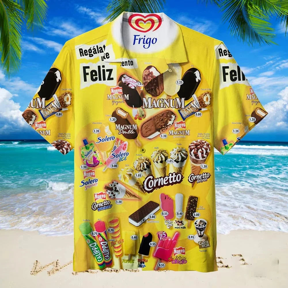 3D Ice Cream Hawaiian Shirt - Trendy Unisex Oversized Short Sleeve Beach Party Shirt