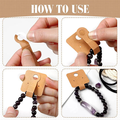 50pcs 4x10cm Self-Adhesive Kraft Paper Jewelry Cards – Bracelet & Necklace Display for Retail Packaging
