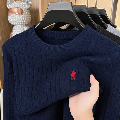 Luxury Men’s Knit Sweater - Long Sleeve Round Neck Embroidered Pullover No Pilling Casual Spring Clothing