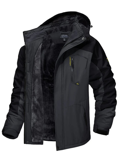 Men’s Fleece Lined Mountain Jacket - Removable Hooded Winter Ski, Snowboard and Hiking Parka Coat