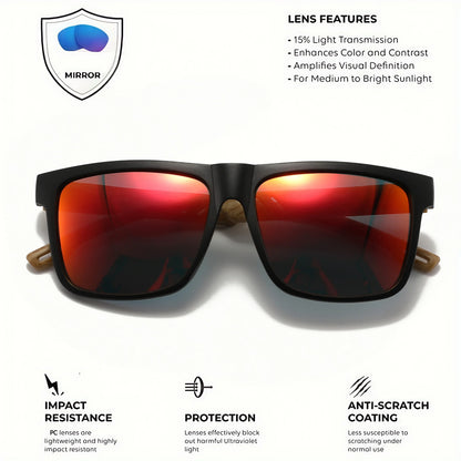 Wood Grain Square Sunglasses - UV400 Unisex Fashion Eyewear for Driving, Hiking & Travel