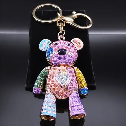 Colorful Crystal Bear Keychain - Rhinestone Alloy Bag Charm, Fashion Key Ring & Jewelry Accessory