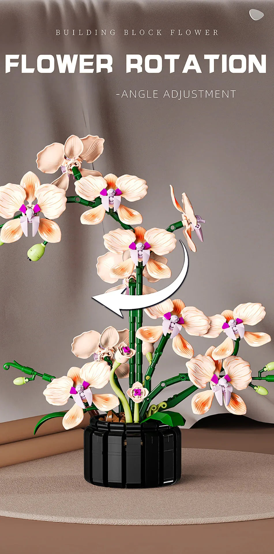 Orchid Cymbidium Building Blocks Set – DIY Potted Phalaenopsis Flower Simulation Toy for Valentine’s Gift