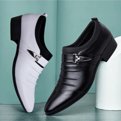 Men’s Classic Black Leather Slip-On Dress Shoes - Pointed Toe Business, Casual & Wedding Formal Shoes Plus Size