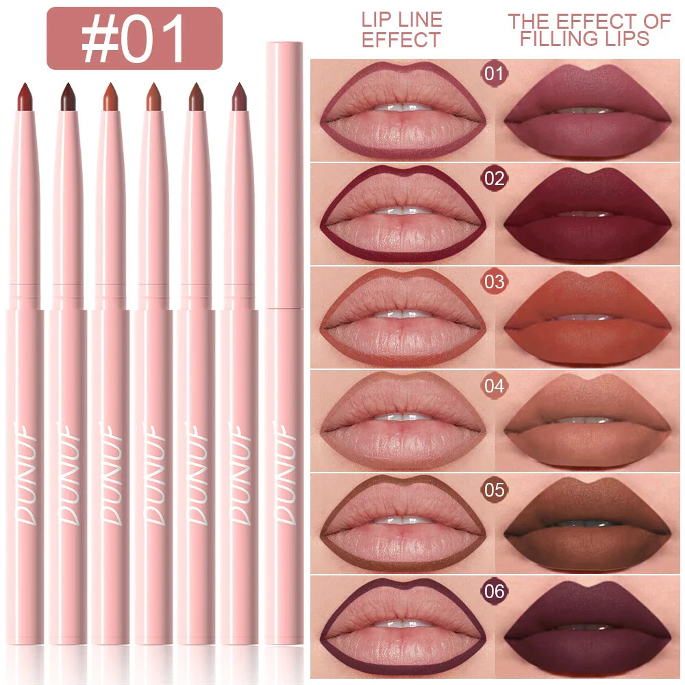 6pcs Waterproof Lip Liner Pen Set – Long-Lasting, Non-Fading, Easy Coloring Lip Gloss Makeup Set