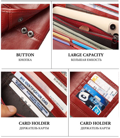 Women’s Genuine Leather Clutch Wallet – RFID Blocking Phone Purse with Zipper Pocket & Card Holder