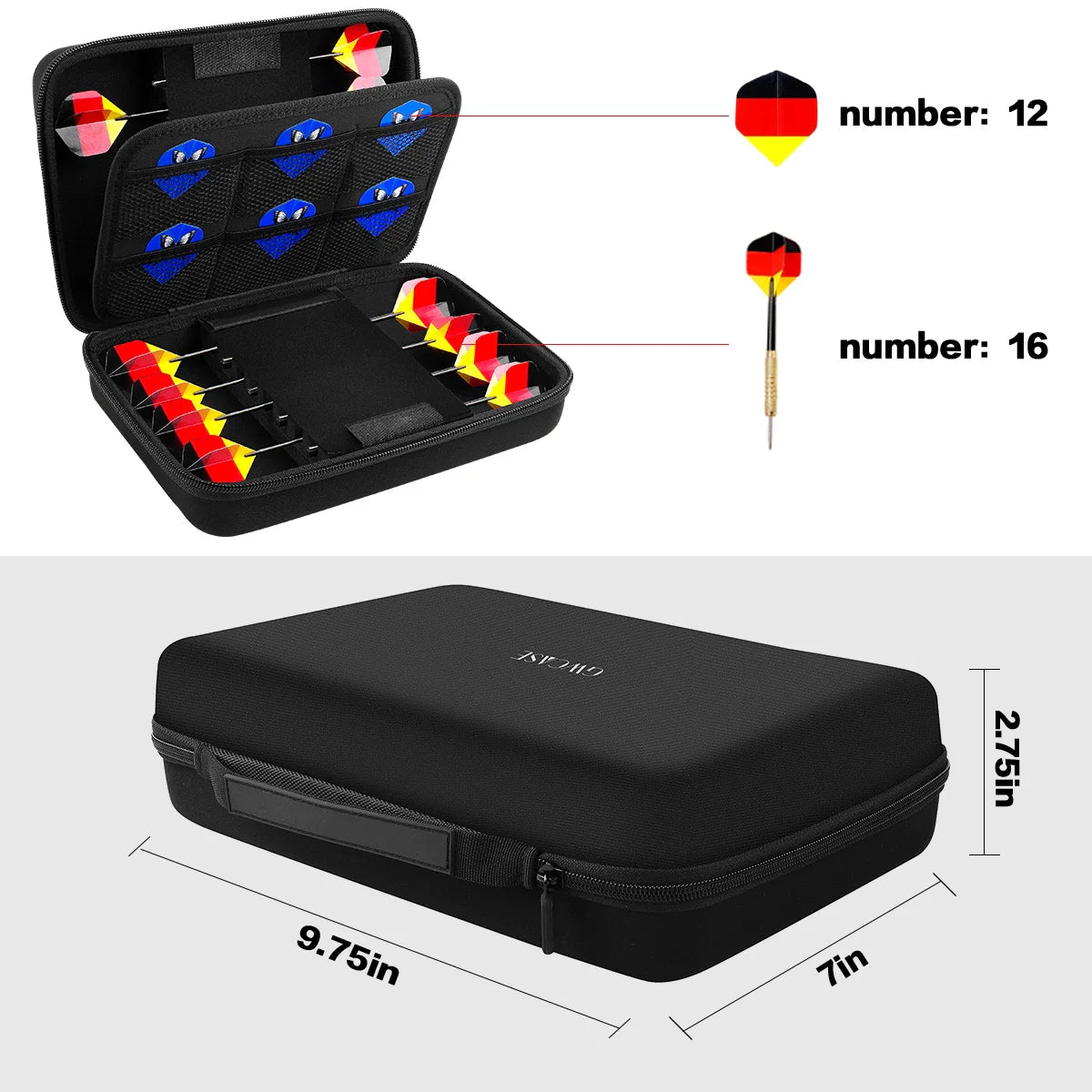 Dart Case for 16 Steel & Soft Tip Darts – Carrying Storage Organizer for Tips, Shafts, and Flights