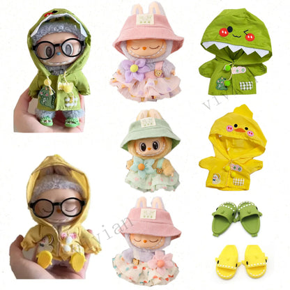 17cm Mini Doll Clothes Set – Kpop EXO Labubu Idol Raincoat, Love Bear Dress & Hat Accessories, Clothing Gift