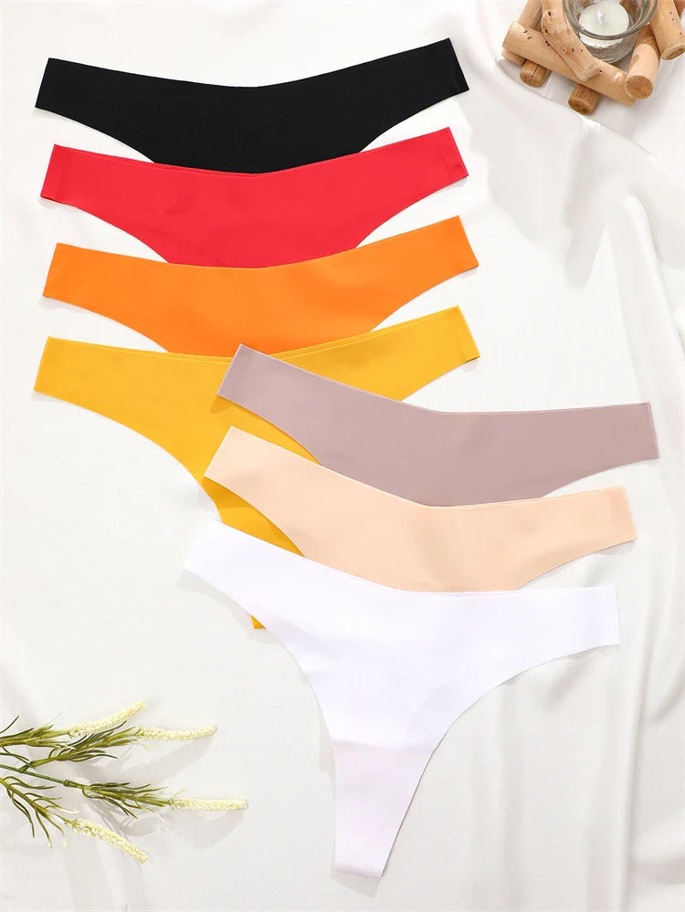 FINETOO 6PCS Women’s Ice Silk Seamless Thongs – Sexy V-Waist Low Rise Sport Panties, Breathable G-String in 10 Solid Colors