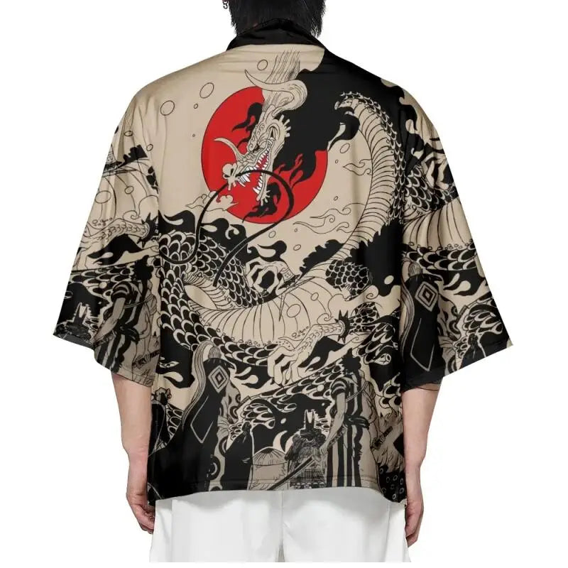 Anime Dragon Print Haori Kimono - Summer Cosplay Yukata Cardigan for Men & Women