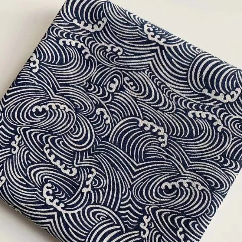 150x50cm Cotton Linen Blue Retro Fabric – Handmade DIY Material for Tablecloths, Curtains, Bento Bags & Storage Bags