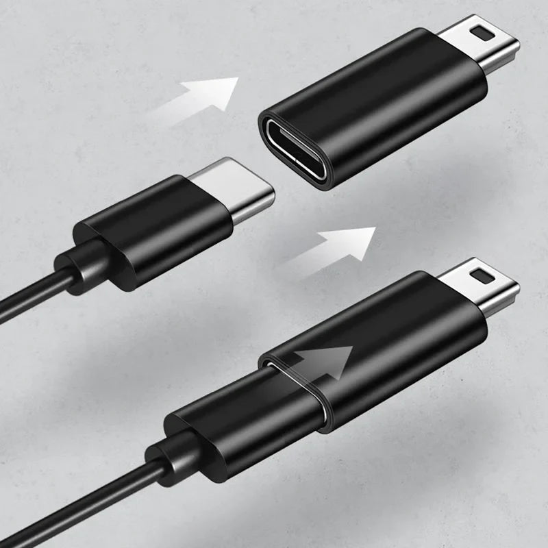 Mini USB to USB Type-C Adapter – 5-Pin Male to Female Data Transfer Connector for GoPro, MP3, Camera & PC