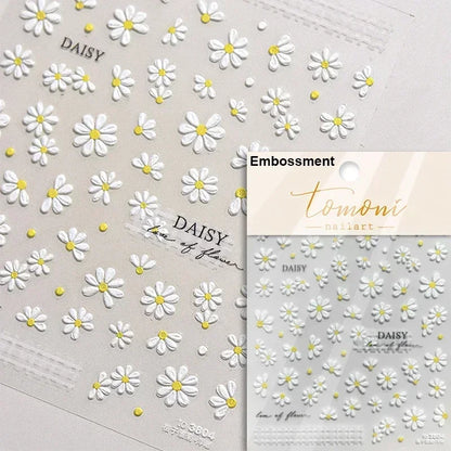 Floral Nail Art Stickers - White Rose Lily Daisy Peony Cherry Blossom & Magnolia Manicure Decals for DIY Nails
