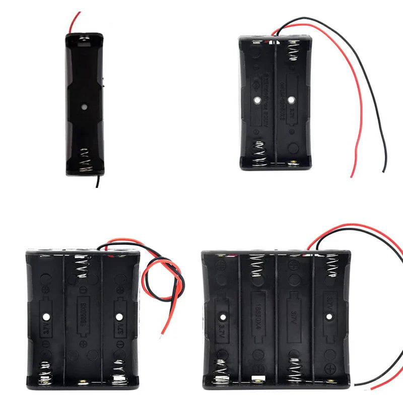 10-in-1 Plastic 18650 Battery Holder — 1/2/3/4 Slot Storage Box with Wire Lead for 3.7V 18650 Batteries