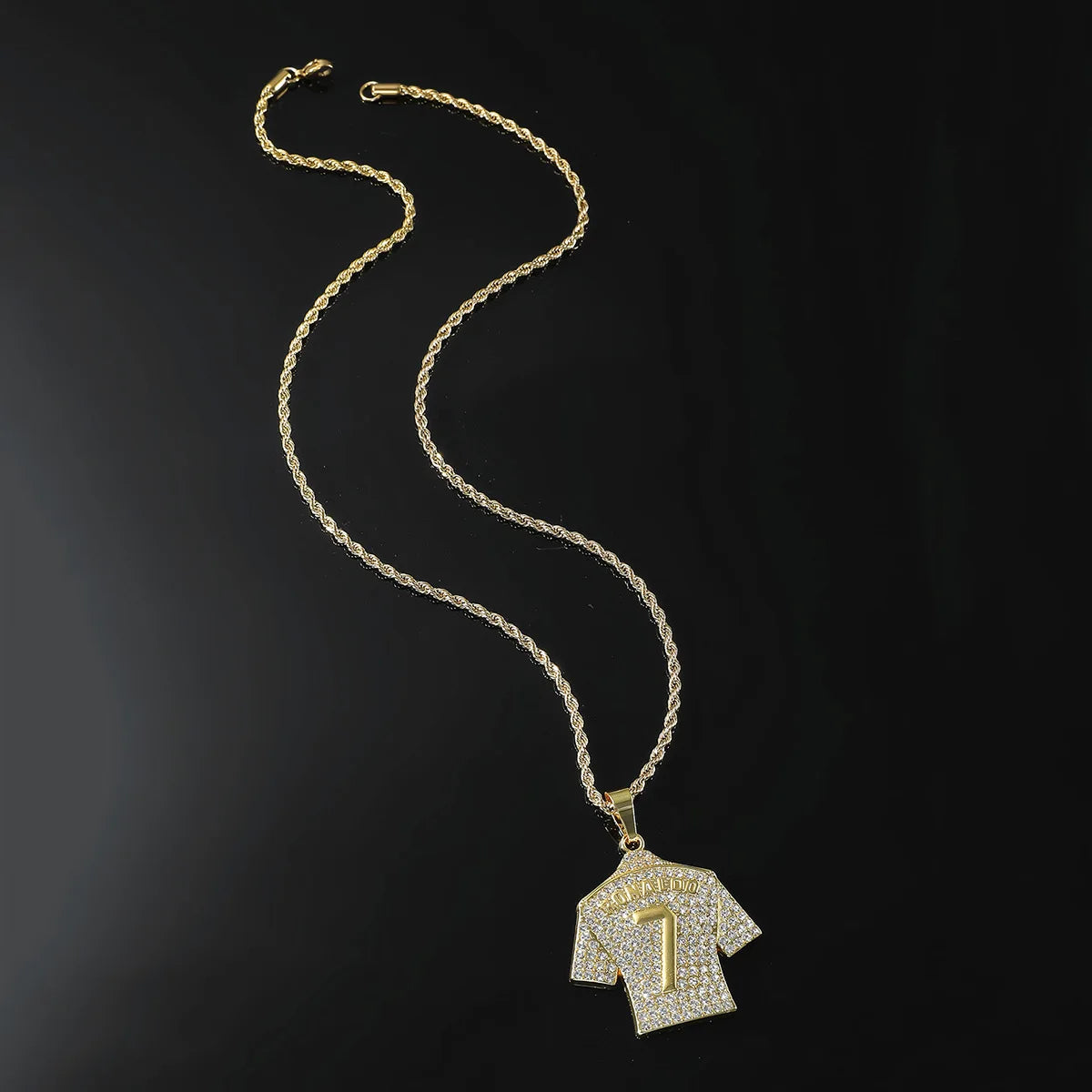 HNSP Cristiano Ronaldo CR7 Jersey Pendant Necklace – Full Zircon Chain for Men & Soccer Fans