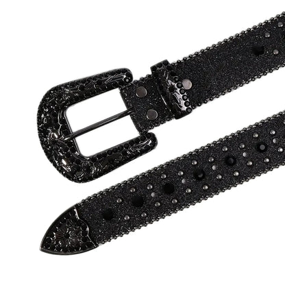 Women's Western Rhinestone Belt – Fashion Leather Cowboy Belt with Man-Made Diamonds for Jeans