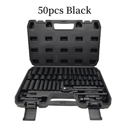 50PCS 3/8 Inch Pneumatic Socket Set - Metric Long & Short Sleeves for Auto Repair, Machinery & Hardware Tools