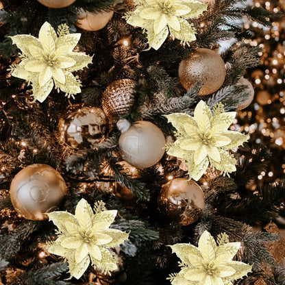 8/16PCS Glitter Artificial Christmas Flowers | Xmas Tree Decorations & Home Ornaments for 2025 New Year